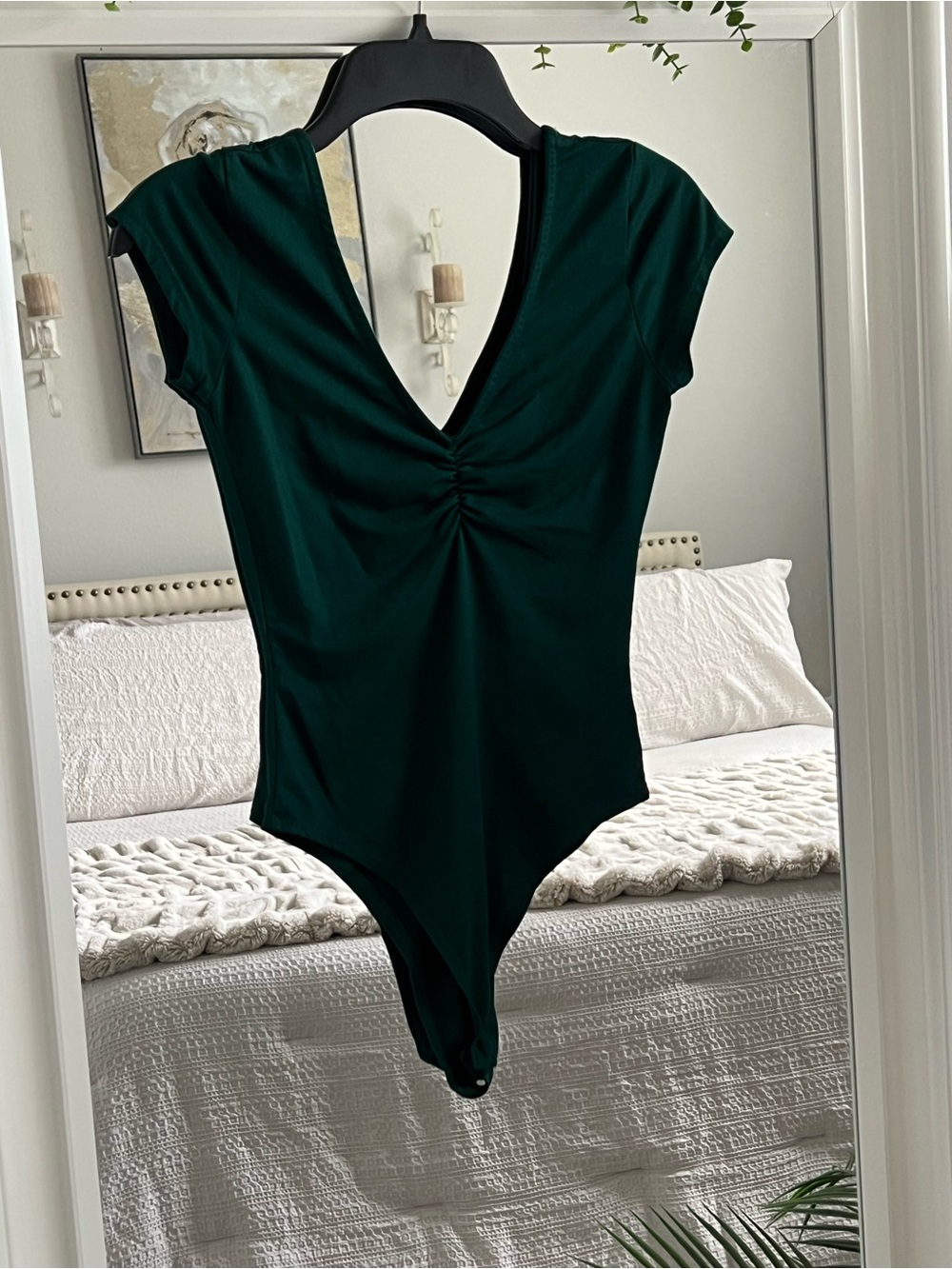 Women's Deep Green V-Neck Bodysuit